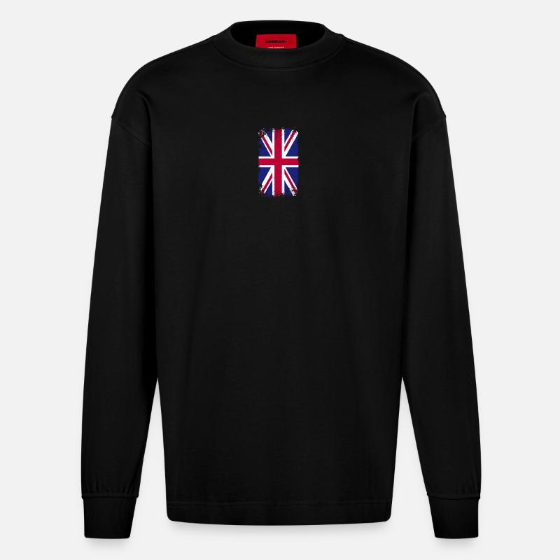 Grunge Union Jack Splash - Heavyweight Oversized Organic Longsleeve Shirt Made in EU - SOLID BLACK