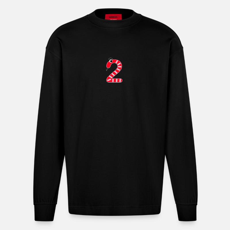 Zahl 2 Schlange rot Kinder - Heavyweight Oversized Organic Langarmshirt Made in EU - SOLID BLACK