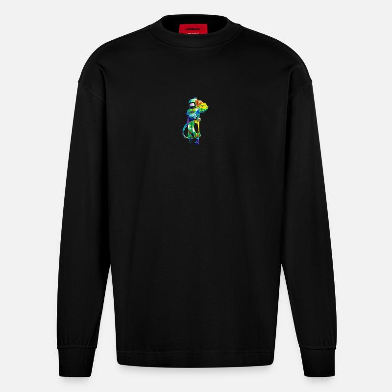 Bunter Astronaut - Heavyweight Oversized Organic Langarmshirt Made in EU - SOLID BLACK
