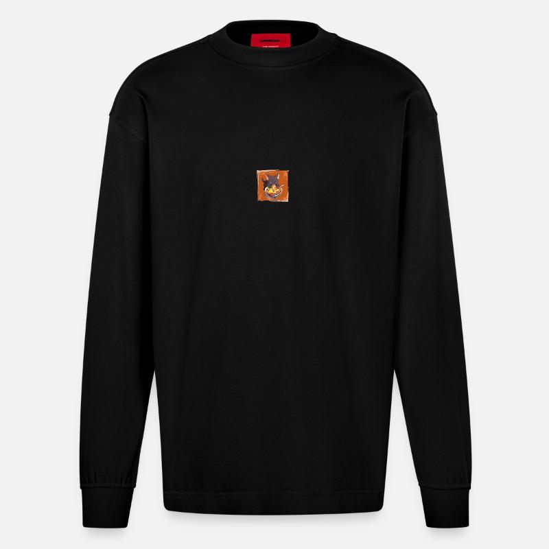 Cat eats ramen - Heavyweight Oversized Organic Longsleeve Shirt Made in EU - SOLID BLACK