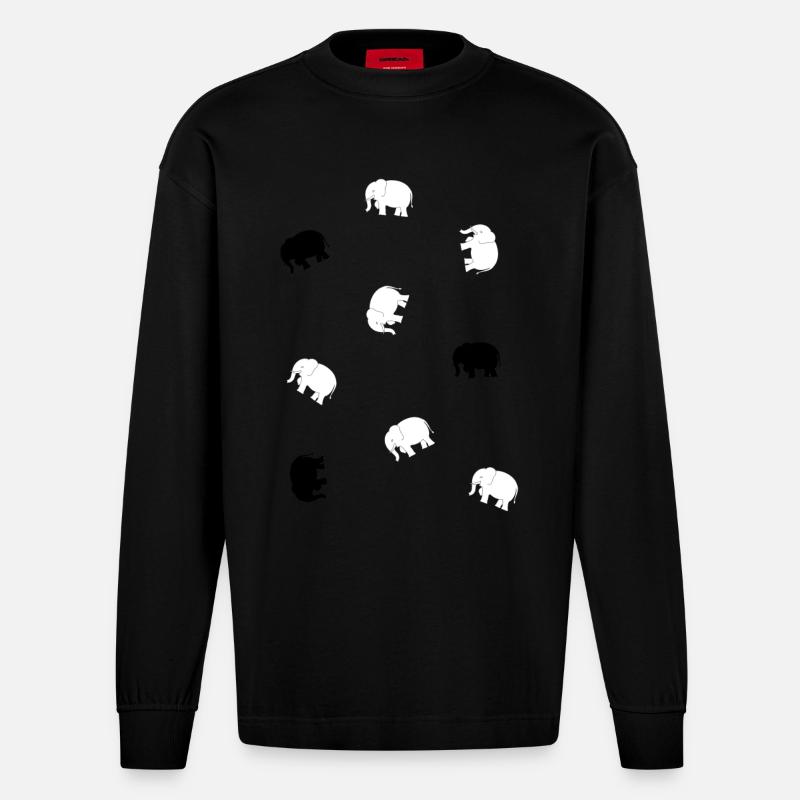 Petits éléphants - Manches longues bio épais oversize fabriqué en UE - SOLID BLACK