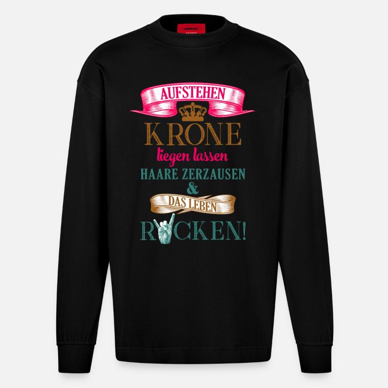 DAS LEBEN ROCKEN - Heavyweight Oversized Organic Langarmshirt Made in EU - SOLID BLACK