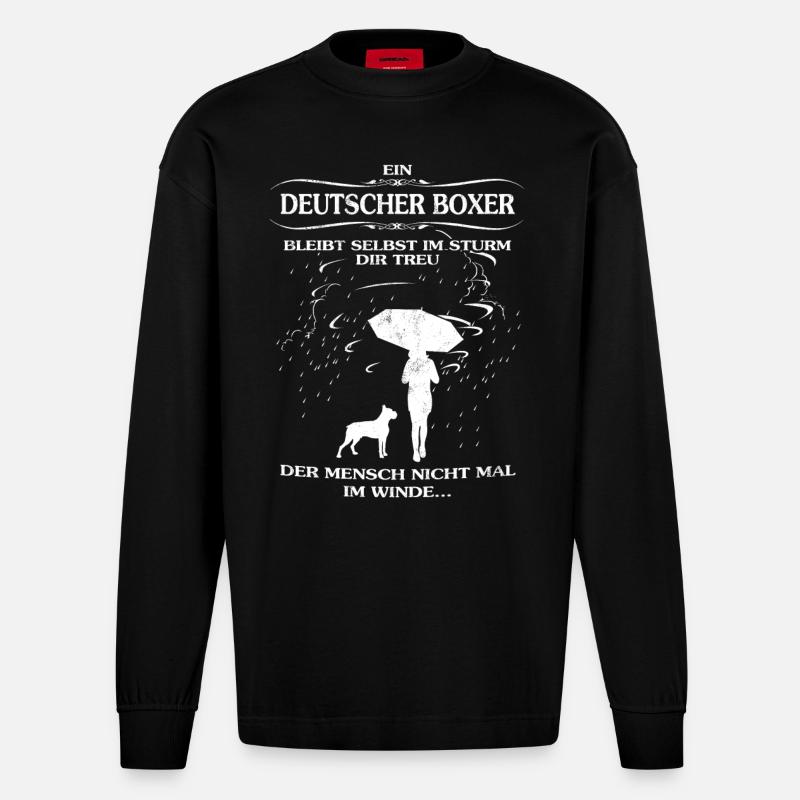 Frauen-Hundeshirt mit Deutscher Boxer - Heavyweight Oversized Organic Langarmshirt Made in EU - SOLID BLACK