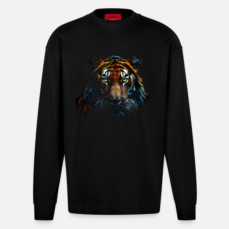 Tiger Face - Heavyweight Oversized Organic Langarmshirt Made in EU - SOLID BLACK