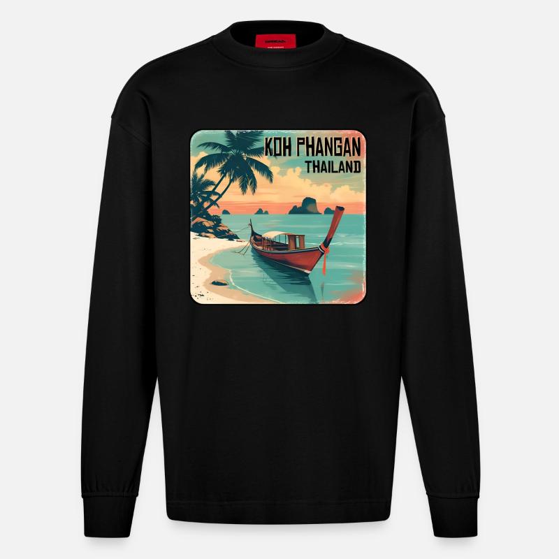 Koh Phangan, Thailand - Heavyweight Oversized Organic Longsleeve Shirt Made in EU - SOLID BLACK