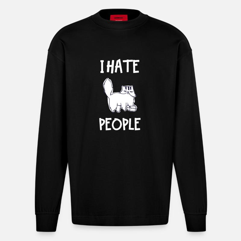 I Hate People - Heavyweight Oversized Organic Langarmshirt Made in EU - SOLID BLACK