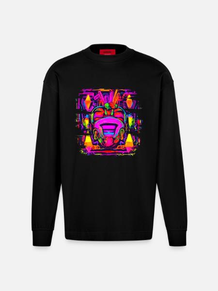 Neon Style UV House Party - Heavyweight Oversized Organic Longsleeve Shirt Made in EU - SOLID BLACK