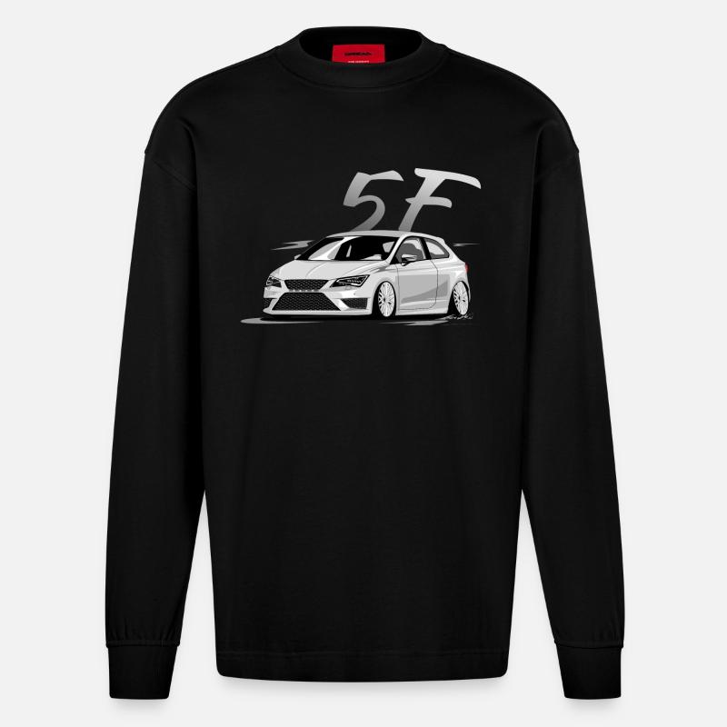 Leon 5f fr, Low, Deep, Stanced, Cupra - Heavyweight Oversized Organic Langarmshirt Made in EU - SOLID BLACK