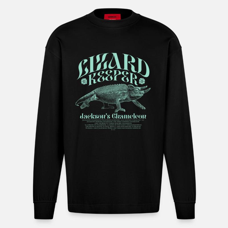Jackson's Chamäleon Echsenhalter - Heavyweight Oversized Organic Langarmshirt Made in EU - SOLID BLACK