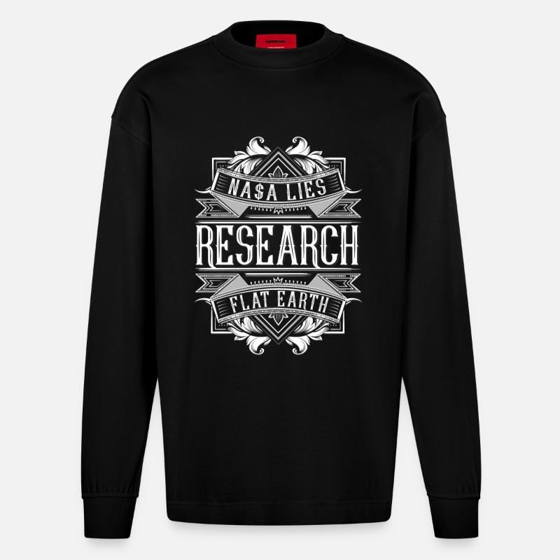 Flache Erde - Research Flat Earth - Heavyweight Oversized Organic Langarmshirt Made in EU - SOLID BLACK