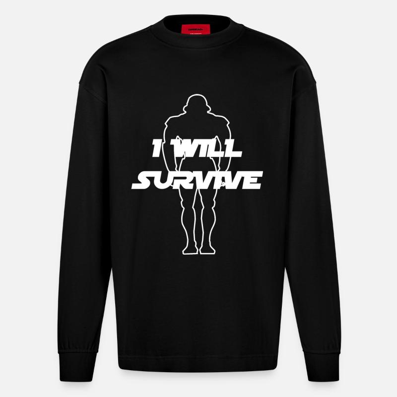clone i will survive humour - Manches longues bio épais oversize fabriqué en UE - SOLID BLACK