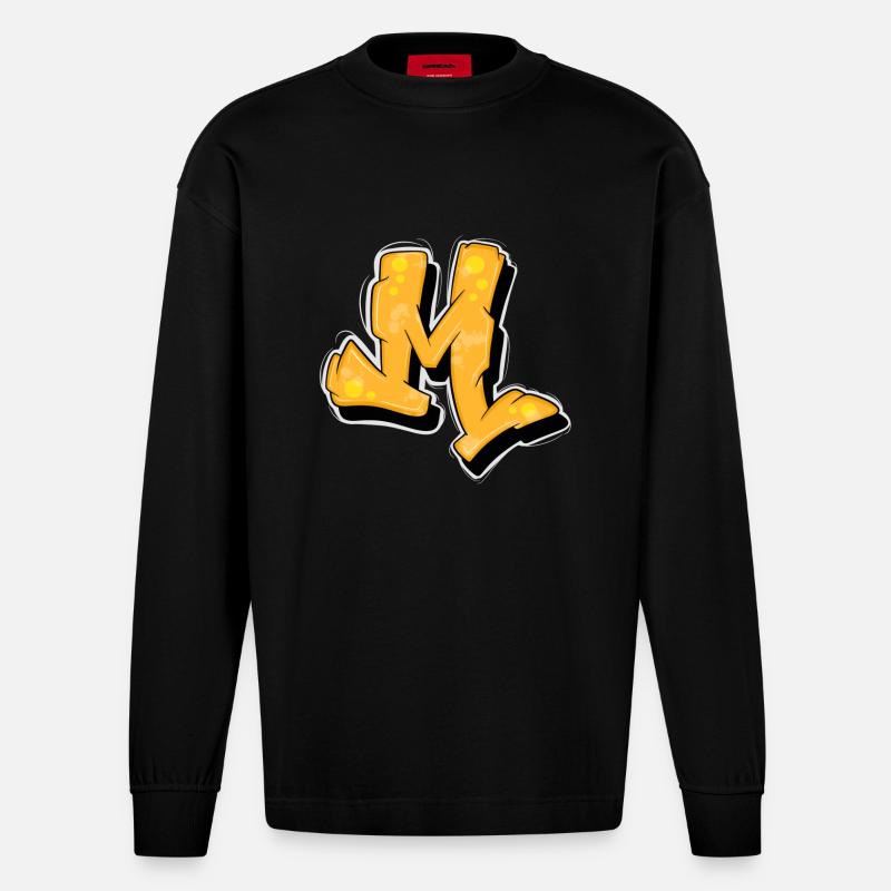 Gelbe Graffiti Initialen Logo. - Heavyweight Oversized Organic Langarmshirt Made in EU - SOLID BLACK