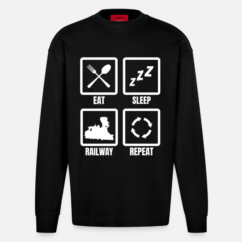 Manger Dormir Train Répéter - Manches longues bio épais oversize fabriqué en UE - SOLID BLACK