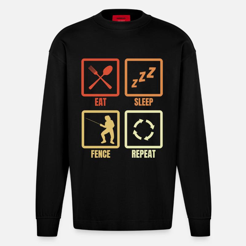 Manger, dormir, escrimer, répéter - Manches longues bio épais oversize fabriqué en UE - SOLID BLACK