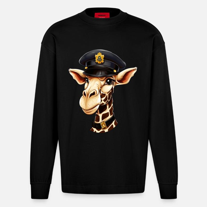 Polizei Giraffe - Heavyweight Oversized Organic Langarmshirt Made in EU - SOLID BLACK