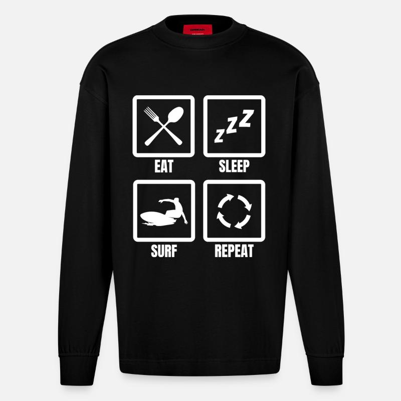 Manger, dormir, surfer, répéter - Manches longues bio épais oversize fabriqué en UE - SOLID BLACK