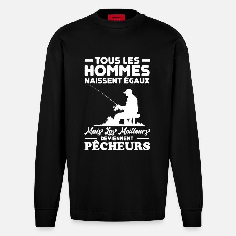 Les meilleurs hommes deviennent pêcheurs - Manches longues bio épais oversize fabriqué en UE - SOLID BLACK