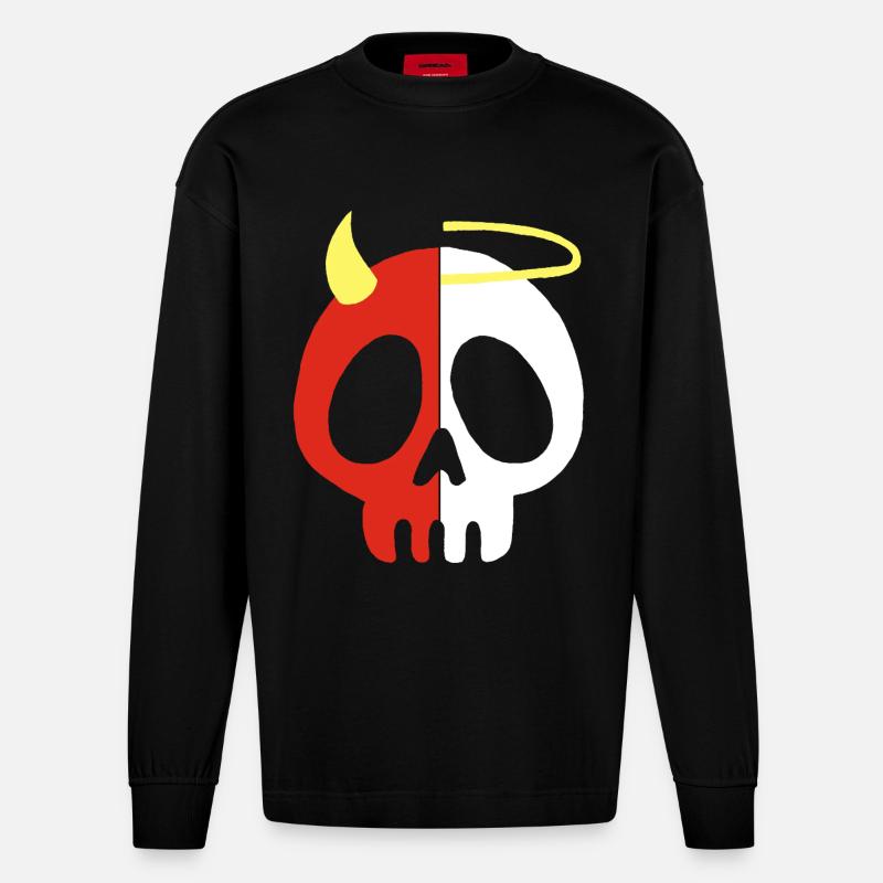 Engel und Dämon Schädel - Heavyweight Oversized Organic Langarmshirt Made in EU - SOLID BLACK