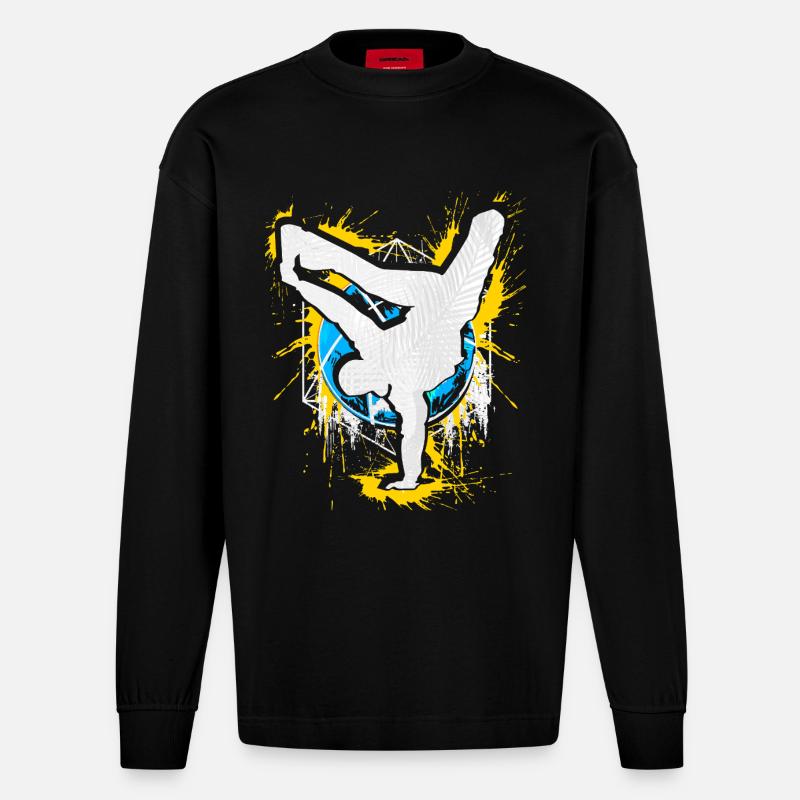Breakdance Handstand Bboy - B-Boying Breakdancer - Heavyweight Oversized Organic Langarmshirt Made in EU - SOLID BLACK