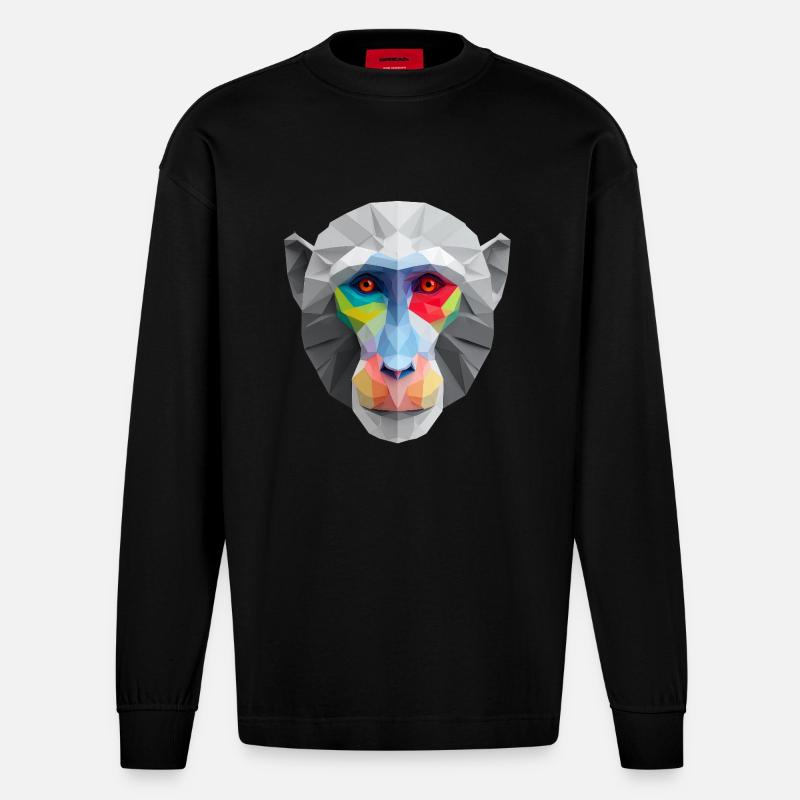 Farbiges Low-Poly Affengesicht Logo Art Design - Heavyweight Oversized Organic Langarmshirt Made in EU - SOLID BLACK