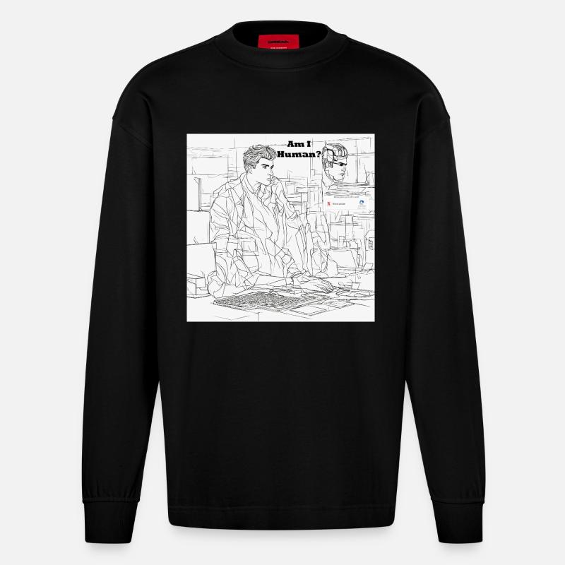 Mensch oder Roboter - Heavyweight Oversized Organic Langarmshirt Made in EU - SOLID BLACK