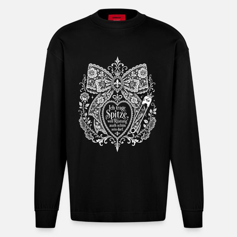 Spitze darf Rüstung sein - Heavyweight Oversized Organic Langarmshirt Made in EU - SOLID BLACK