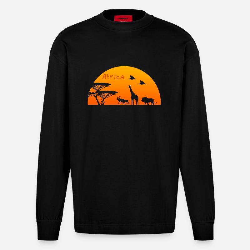 Conception de l'Afrique - Manches longues bio épais oversize fabriqué en UE - SOLID BLACK