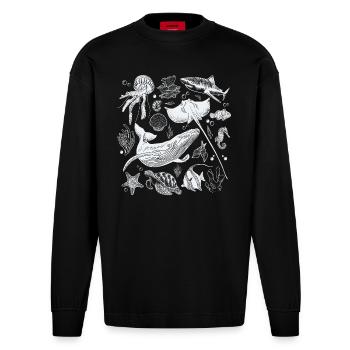 Tatouage Vintage Animal de la mer, Rétro Océan Nature - Manches longues bio épais oversize fabriqué en UE - SOLID BLACK - Devant