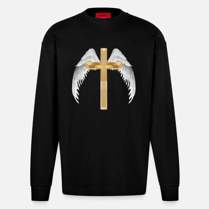 Polygone croix avec ailes - Manches longues bio épais oversize fabriqué en UE - SOLID BLACK