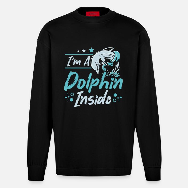 I'm a dolphin inside - Heavyweight Oversized Organic Langarmshirt Made in EU - SOLID BLACK