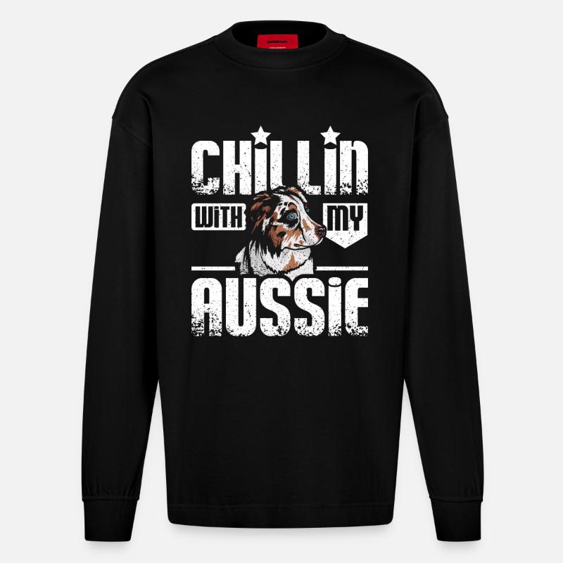 Chillin with my aussie - Heavyweight Oversized Organic Langarmshirt Made in EU - SOLID BLACK