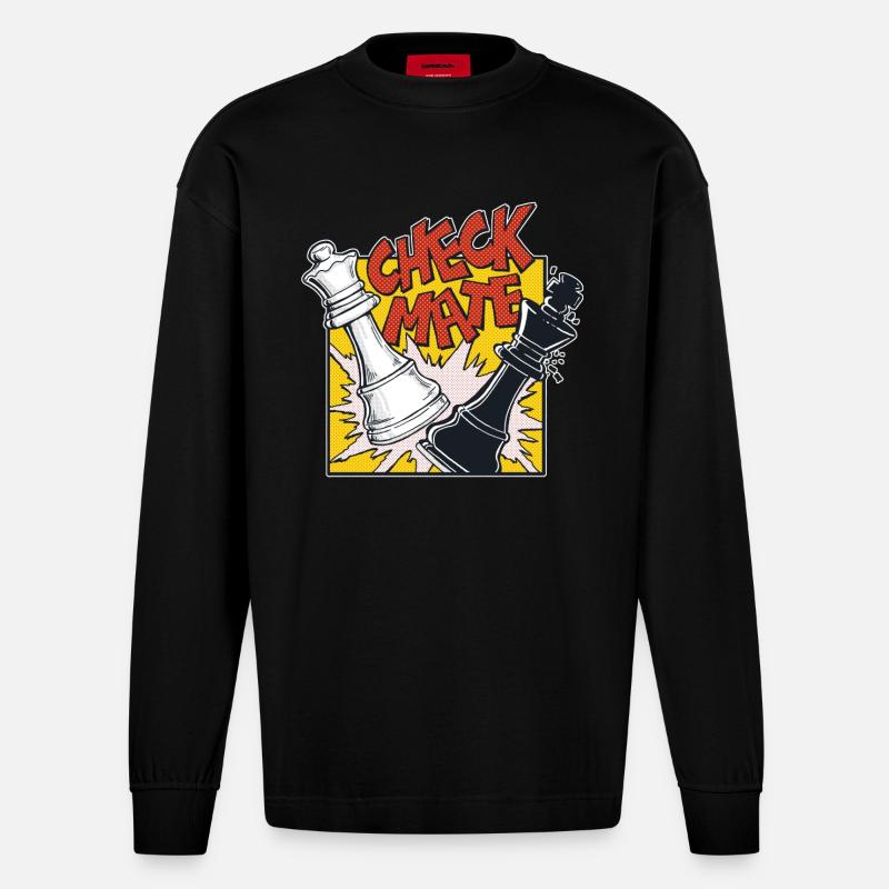 CHECKMATE (Schachmatt) - Heavyweight Oversized Organic Langarmshirt Made in EU - SOLID BLACK