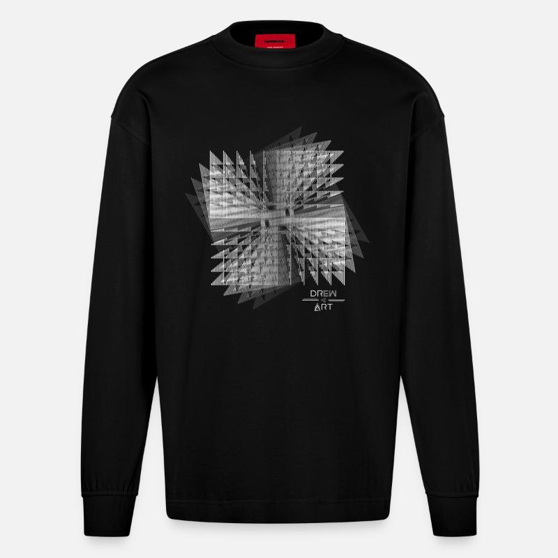 Techno / Illusion / DREW ART - Heavyweight Oversized Organic Langarmshirt Made in EU - SOLID BLACK