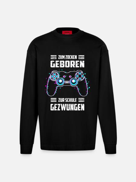 Zum Zocken Geboren, zur Schule Gezwungen - Heavyweight Oversized Organic Langarmshirt Made in EU - SOLID BLACK