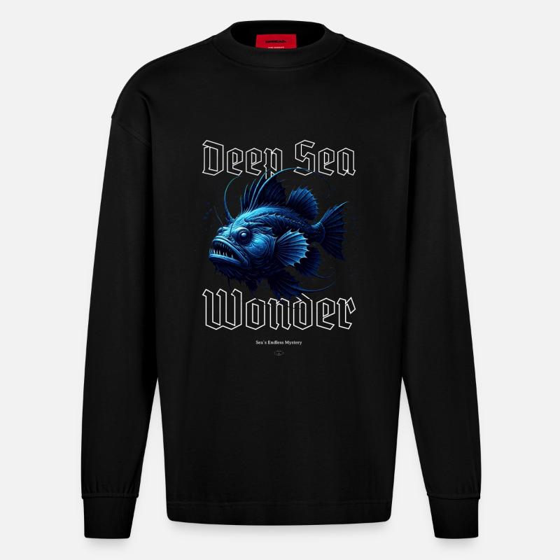Deep Sea Wonder - Heavyweight Oversized Organic Langarmshirt Made in EU - SOLID BLACK