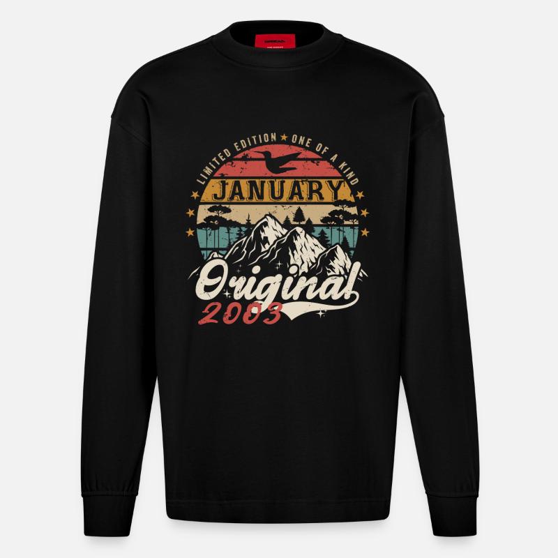 Januar 2003 Jubiläumsgeschenk - Januar 2003 - Heavyweight Oversized Organic Langarmshirt Made in EU - SOLID BLACK