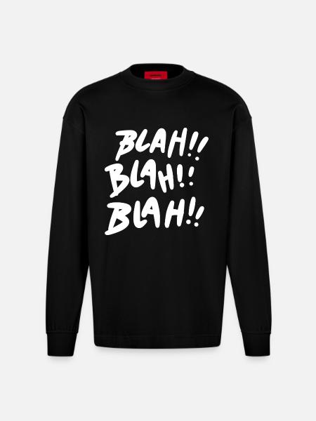 Bla Bla Bla Blanc - Manches longues bio épais oversize fabriqué en UE - SOLID BLACK