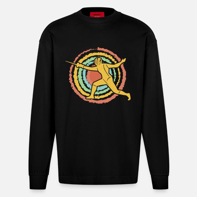 Fechten Retro - Heavyweight Oversized Organic Langarmshirt Made in EU - SOLID BLACK