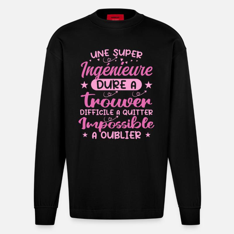 A Super Engineer - Engineer Gift - Heavyweight Oversized Organic Longsleeve Shirt Made in EU - SOLID BLACK