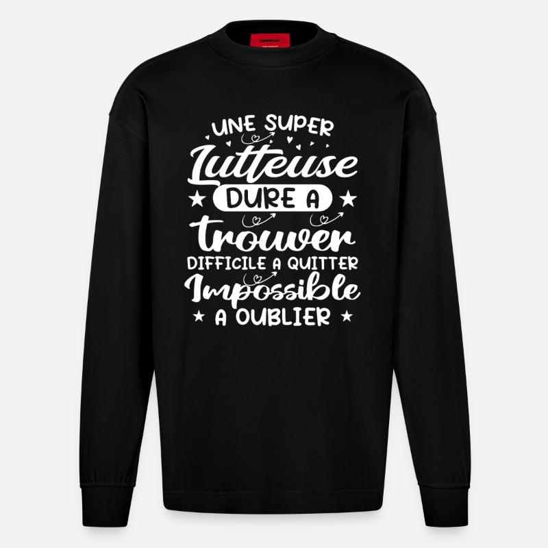 Une Super Lutteuse - Cadeau lutteuse - Manches longues bio épais oversize fabriqué en UE - SOLID BLACK