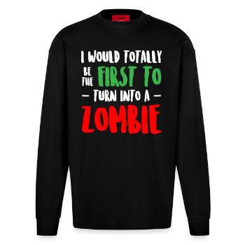 Funny Zombie - Heavyweight Oversized Organic Longsleeve Shirt Made in EU - SOLID BLACK - Front