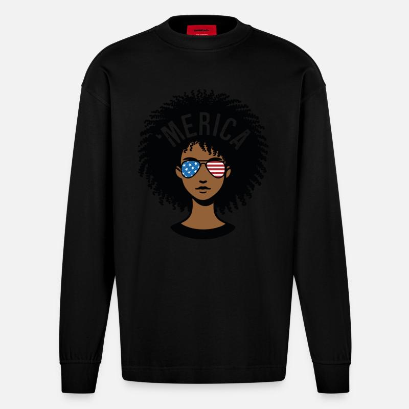 "merica Afro - Heavyweight Oversized Organic Langarmshirt Made in EU - SOLID BLACK
