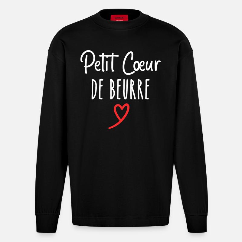 petit cœur de beurre - Manches longues bio épais oversize fabriqué en UE - SOLID BLACK