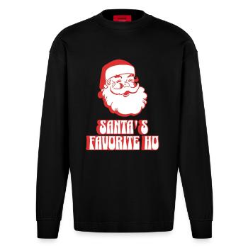 Père Noël rétro amusant - Le Ho préféré du Père Noël - Manches longues bio épais oversize fabriqué en UE - SOLID BLACK - Devant