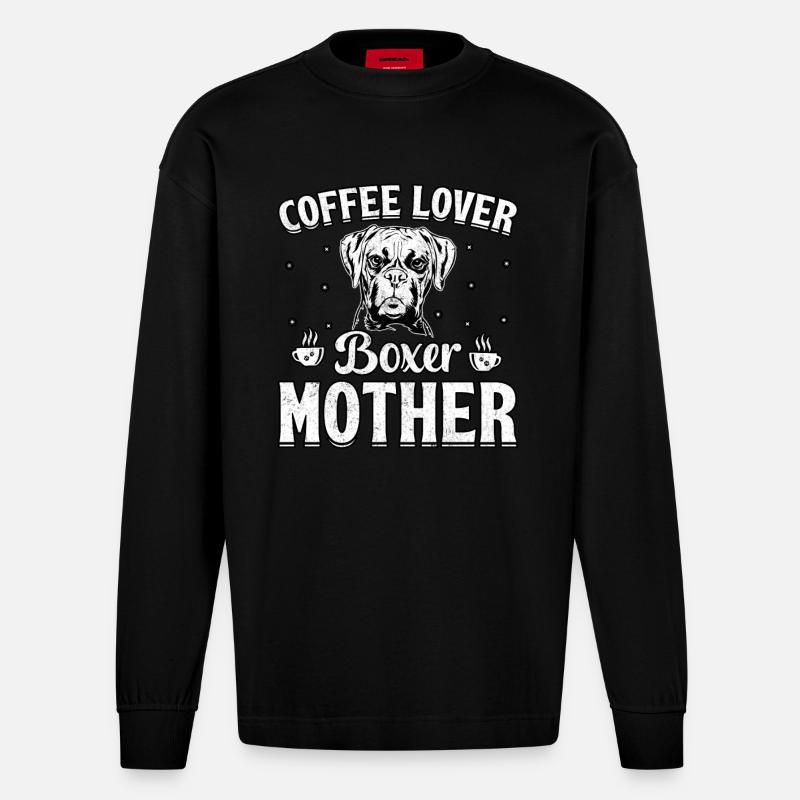 Amoureuse du café boxeuse mère - Manches longues bio épais oversize fabriqué en UE - SOLID BLACK