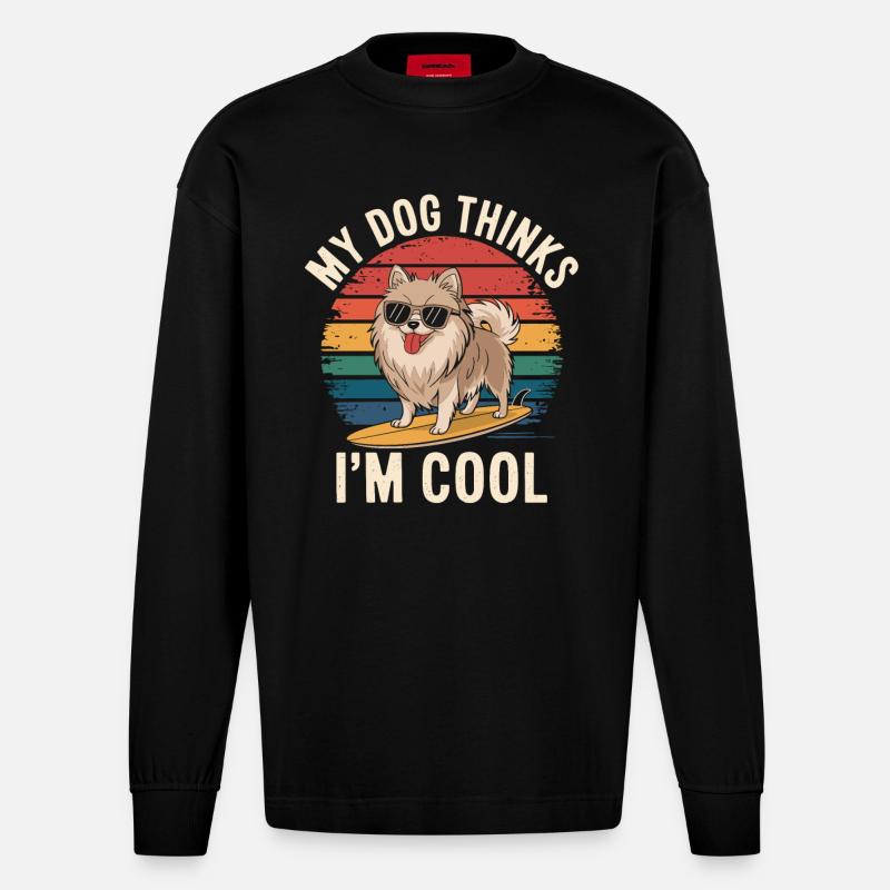 Zwergspitz Pomeranian Hund - Heavyweight Oversized Organic Langarmshirt Made in EU - SOLID BLACK