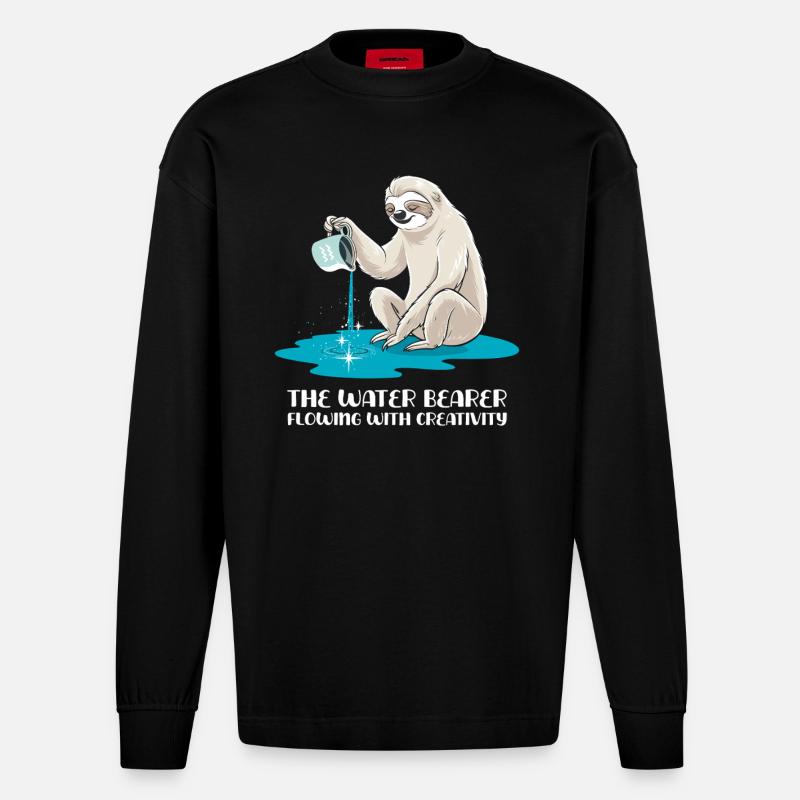 Wassermann Faultier: Der Wasserträger der - Heavyweight Oversized Organic Langarmshirt Made in EU - SOLID BLACK