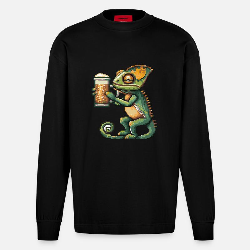 Chameleon Pixel Bier - Heavyweight Oversized Organic Langarmshirt Made in EU - SOLID BLACK