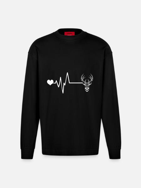 Deer Deer Pulse Heartbeat - Heavyweight Oversized Organic Longsleeve Shirt Made in EU - SOLID BLACK