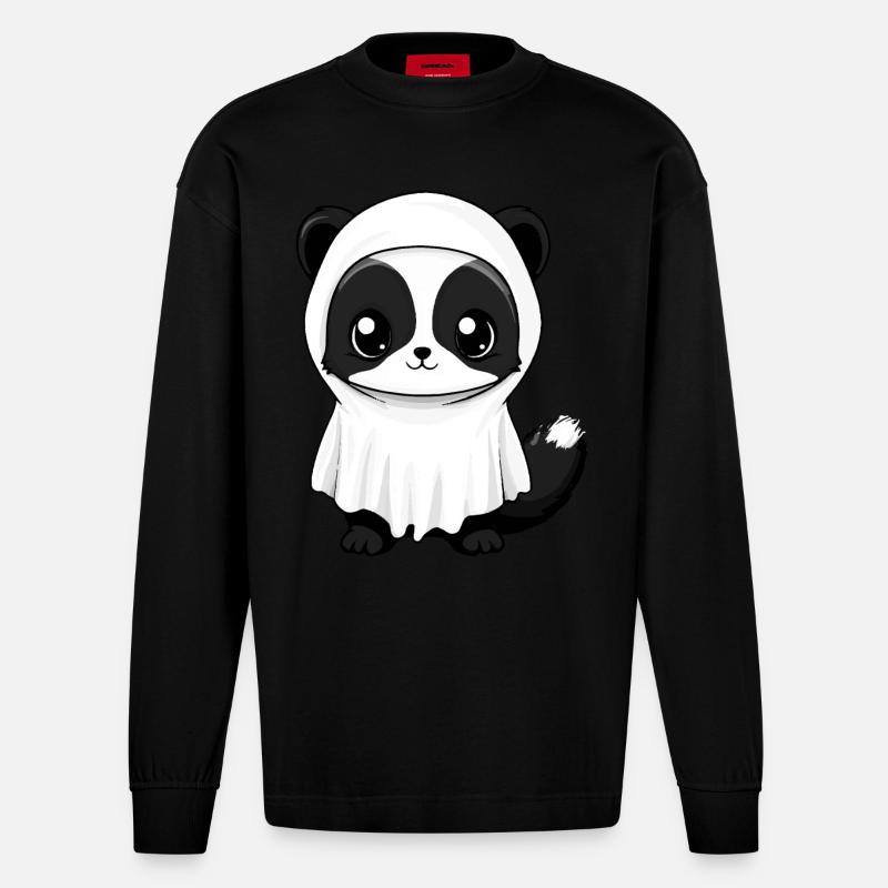 Stinktier Halloween Comic Geist - Heavyweight Oversized Organic Langarmshirt Made in EU - SOLID BLACK